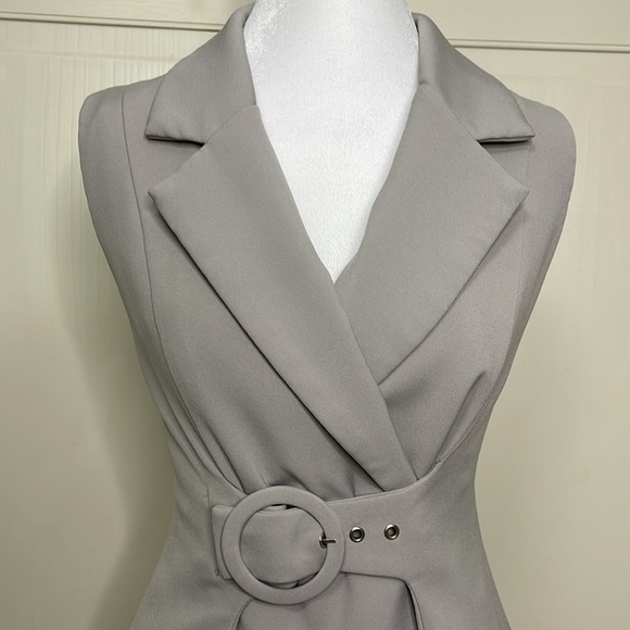 Catwalk Womens Button Wrap Belted Mini Dress Sleeveless Taupe Size S Runway - Picture 2 of 10